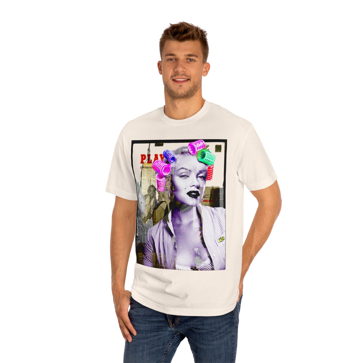 Vintage Pin-Up Graphic Tee - Hollywood Icon Pink Rollers Print (Bachi)