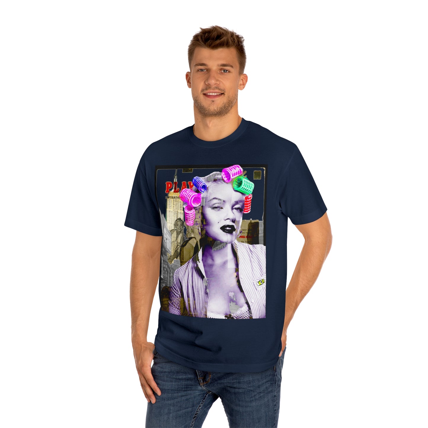 Vintage Pin-Up Graphic Tee - Hollywood Icon Pink Rollers Print (Bachi)