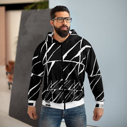 Unisex Zip Hoodie Bachi Black Square Takeover AOP Printify
