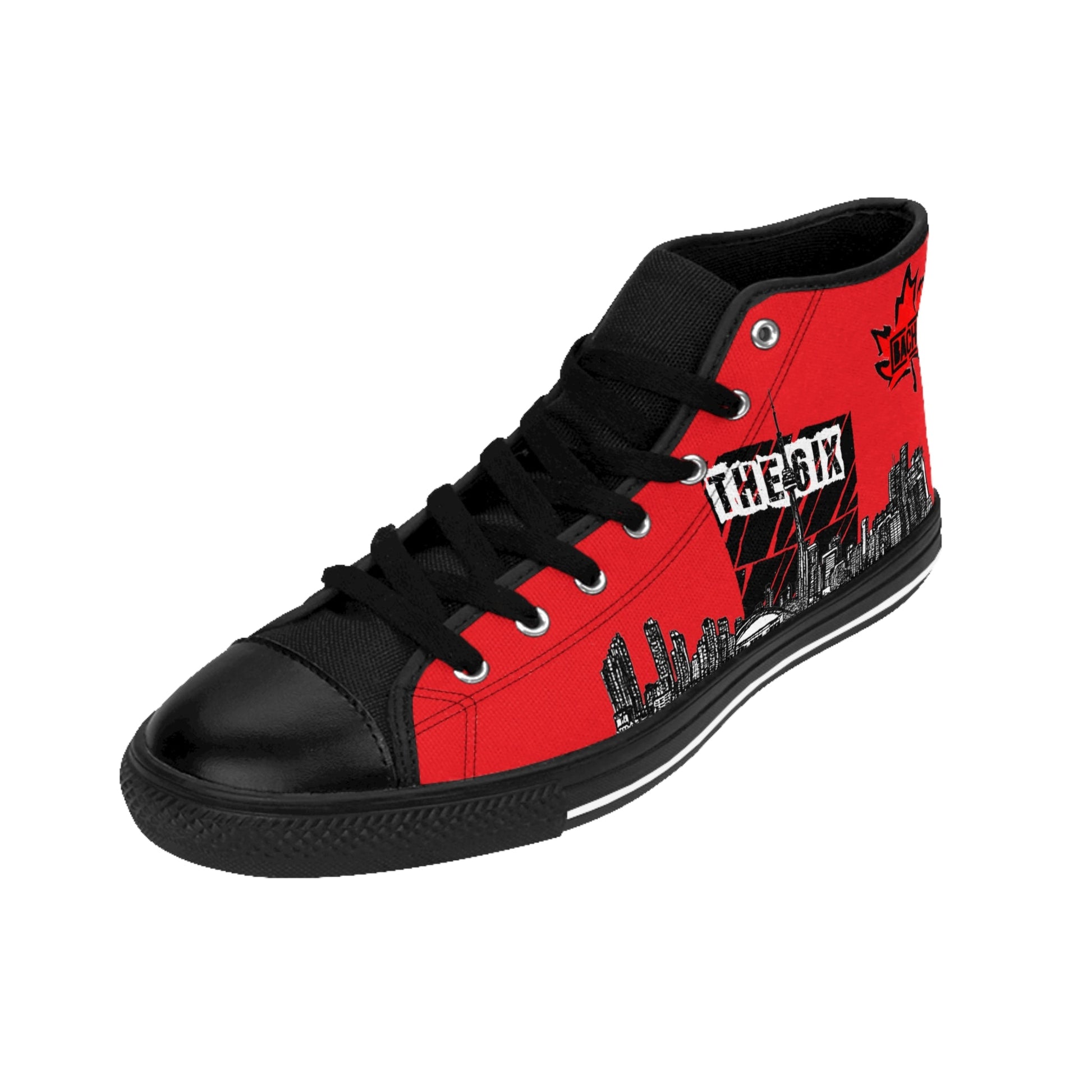 Men's Sneakers  Bach Drippers 6ix Toronto Skyline Red Printify