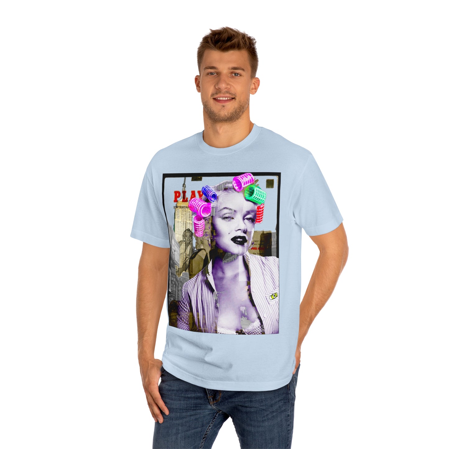 Vintage Pin-Up Graphic Tee - Hollywood Icon Pink Rollers Print (Bachi)