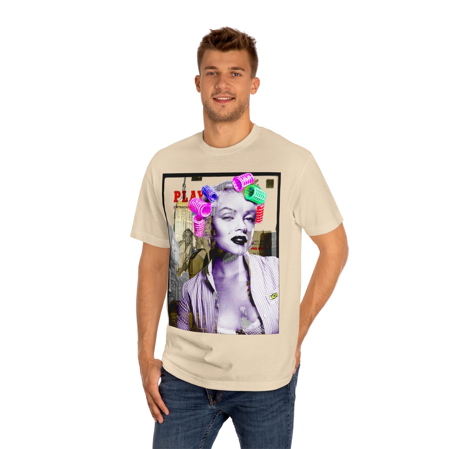 Vintage Pin-Up Graphic Tee - Hollywood Icon Pink Rollers Print (Bachi)