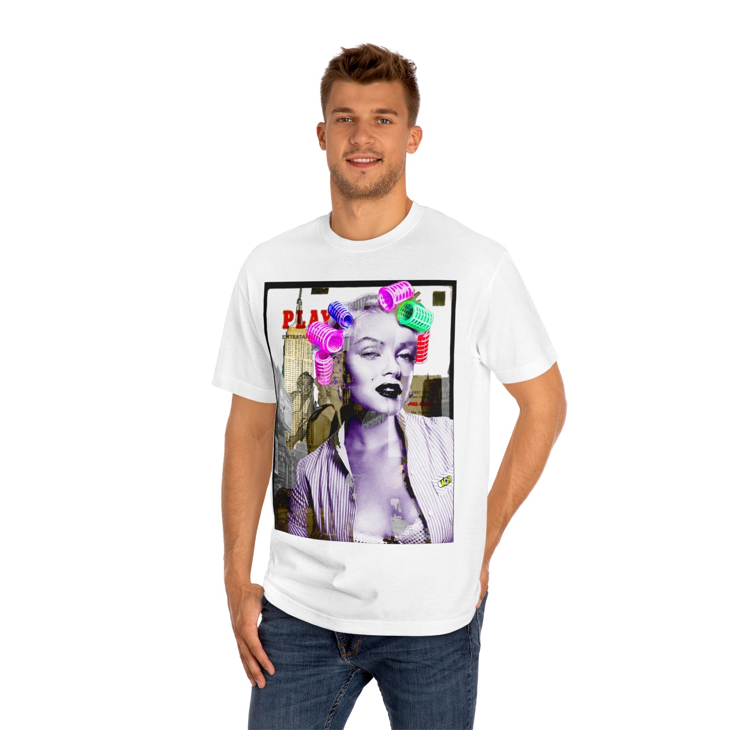 Vintage Pin-Up Graphic Tee - Hollywood Icon Pink Rollers Print (Bachi)