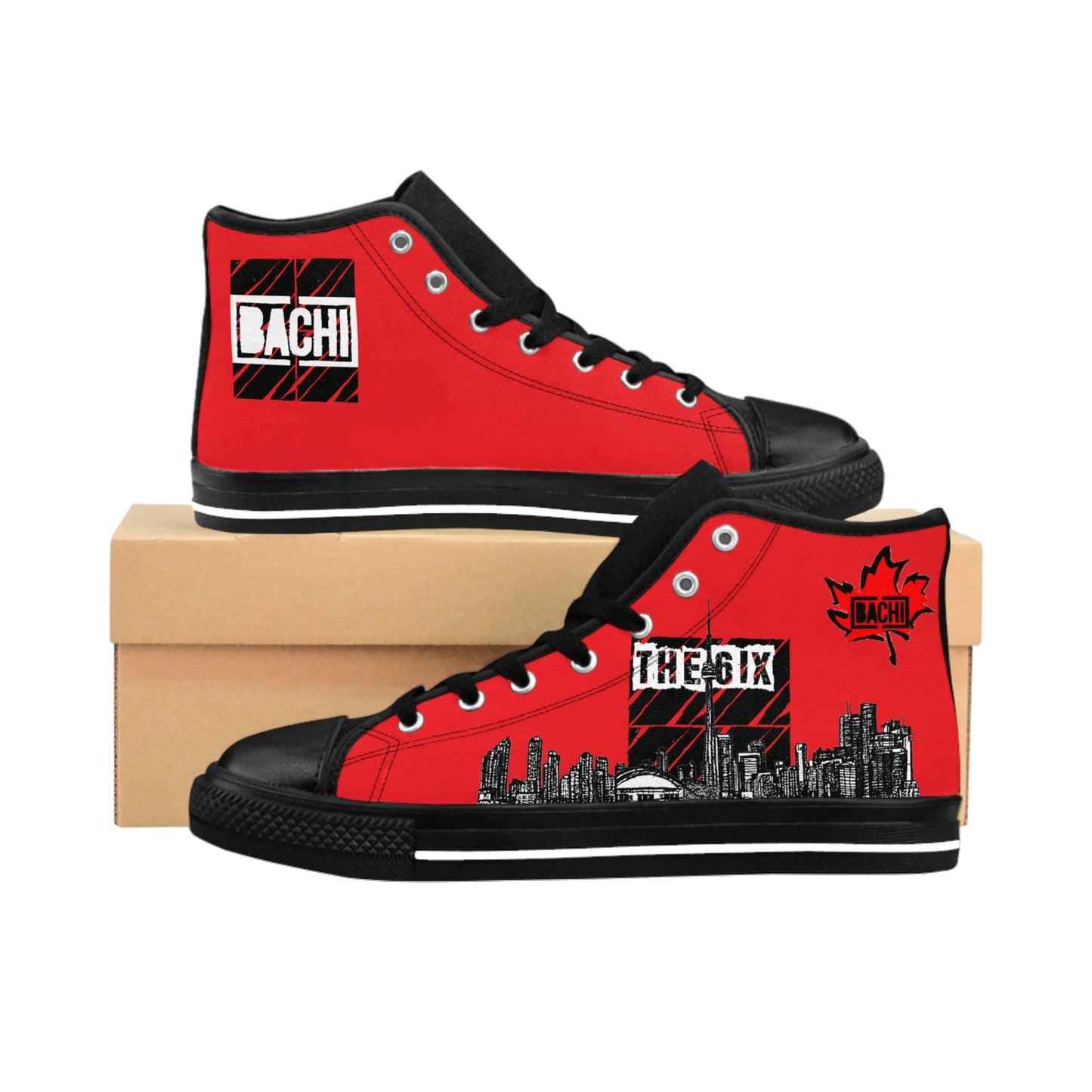 Men's Sneakers  Bach Drippers 6ix Toronto Skyline Red Printify