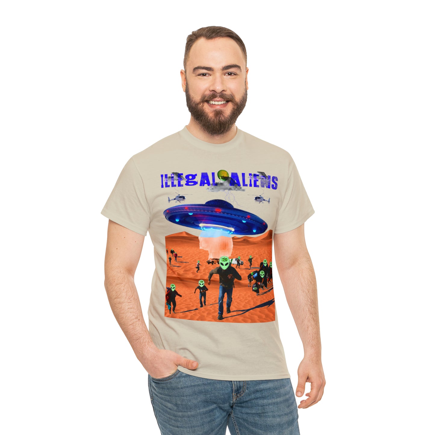 Vintage Sci-Fi Graphic Tee - Alien Invasion Streetwear Print (Bachi)