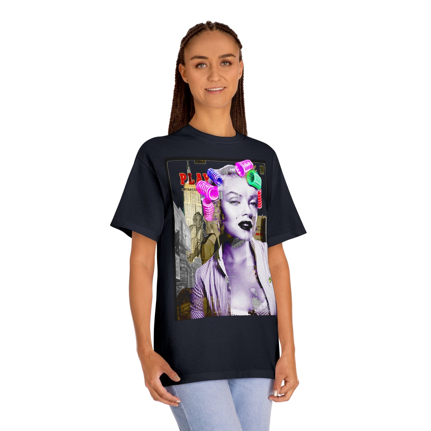 Vintage Pin-Up Graphic Tee - Hollywood Icon Pink Rollers Print (Bachi)