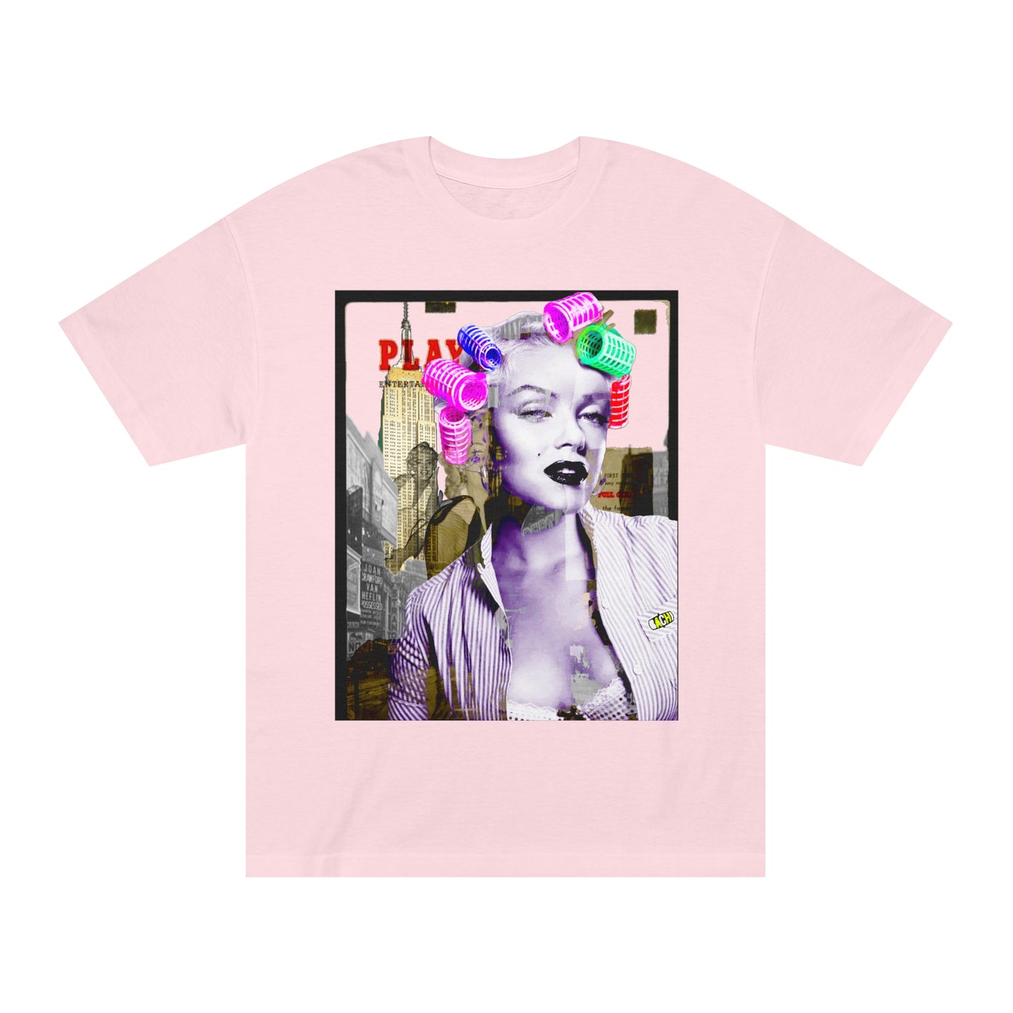 Vintage Pin-Up Graphic Tee - Hollywood Icon Pink Rollers Print (Bachi)
