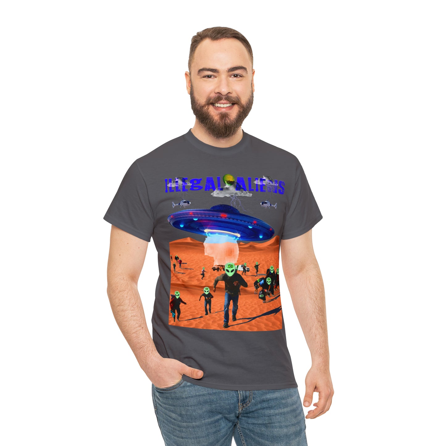 Vintage Sci-Fi Graphic Tee - Alien Invasion Streetwear Print (Bachi)