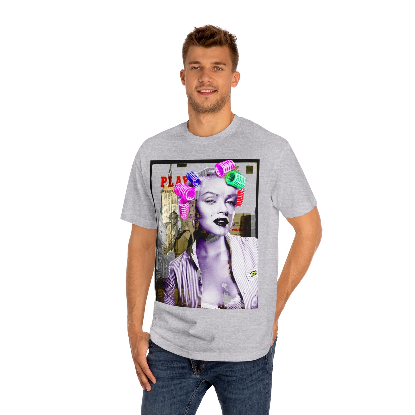 Vintage Pin-Up Graphic Tee - Hollywood Icon Pink Rollers Print (Bachi)