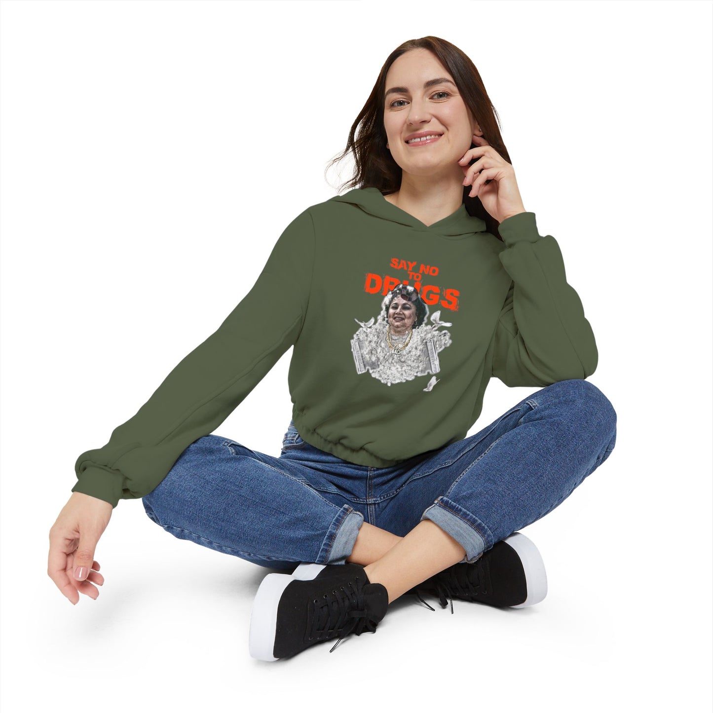 Cinched Hem Graphic Hoodie - Latin Icon Streetwear Print (Bachi)