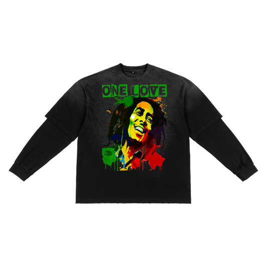 Oversized Two-Piece Graphic Tee - Reggae Legend Streetwear Print (Bachi)