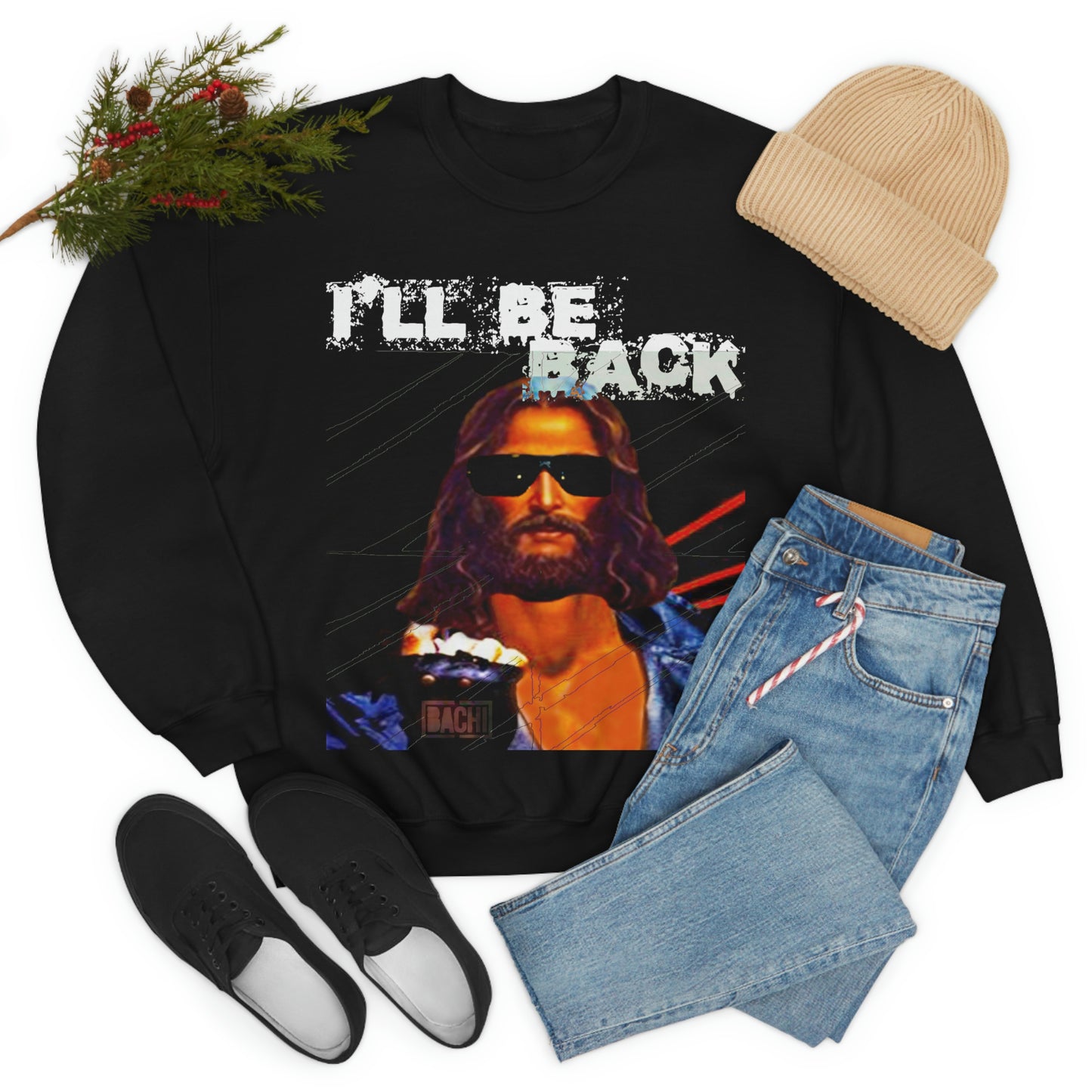 Oversized Graphic Sweatshirt - 80s Sci-Fi Cinema Parody Streetwear (Bachi)